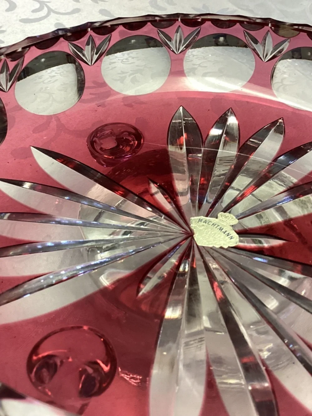 Nachtmann Bramberg Crystal Glass Bowl Cut Cranberry Czech Bohemian FOOTED